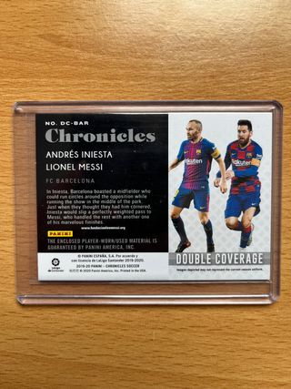 LIONEL MESSI + INIESTA PATCH PANINI TOPPS CROMO 