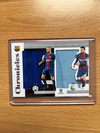 LIONEL MESSI + INIESTA PATCH PANINI TOPPS CROMO 
