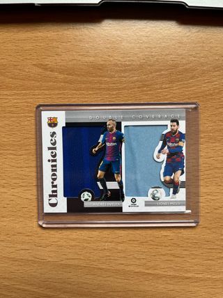 LIONEL MESSI + INIESTA PATCH PANINI TOPPS CROMO 