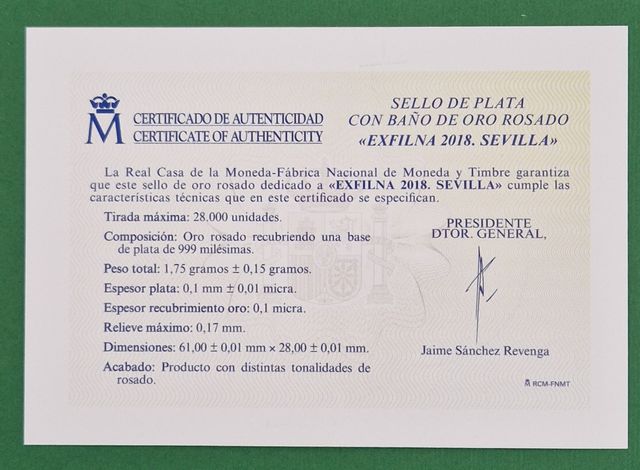 Prueba Oficial, Edifil 139, 2018