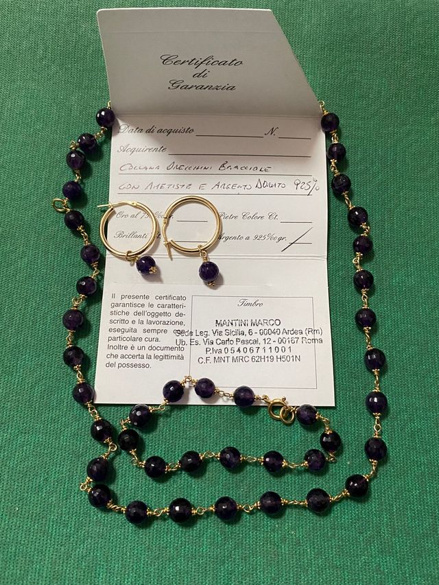 Parure Collana Orecchini Ametista Argento