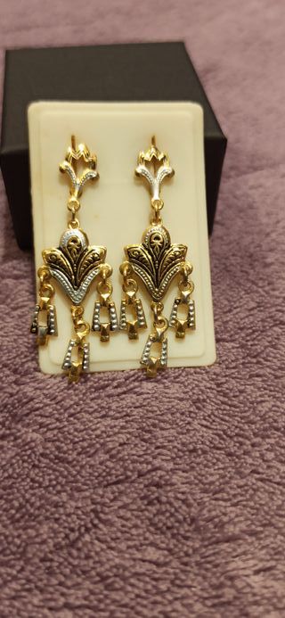 Pendientes oro damasquinado