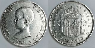5 PESETAS 1891 ALFONCO XIII PLATA 900 -BRILLANTE