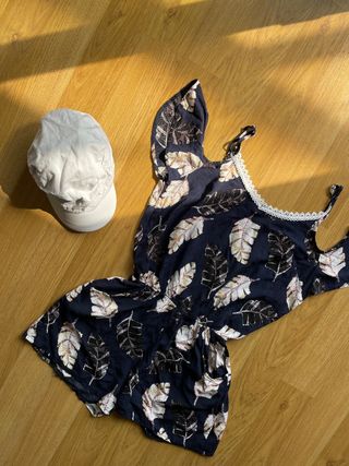 Mono estampado hojas azul marino puntillas T.S T.M