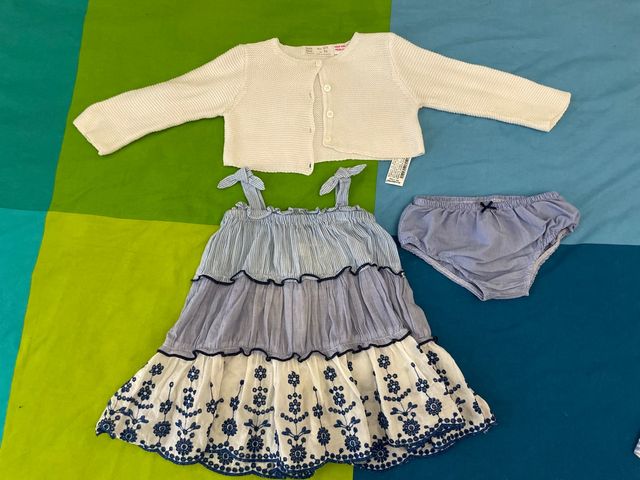 vestido Zara T.6-9meses con chaqueta y braguita