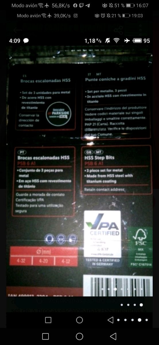 set brocas escalonadas HSS 4-12 4-20 4-32mm