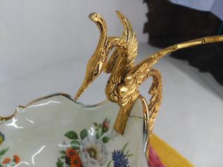 Centro mesa frutero. Porcelana y metal. Años70 #re