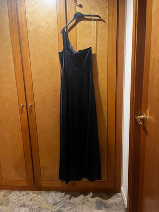 VESTIDO DE RASO AZUL y NEGRO, fiesta, graduación