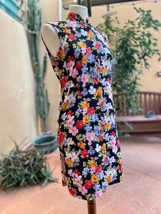 Abito vintage tubino floreale collo alla coreana