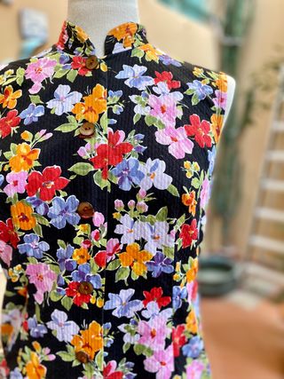 Abito vintage tubino floreale collo alla coreana