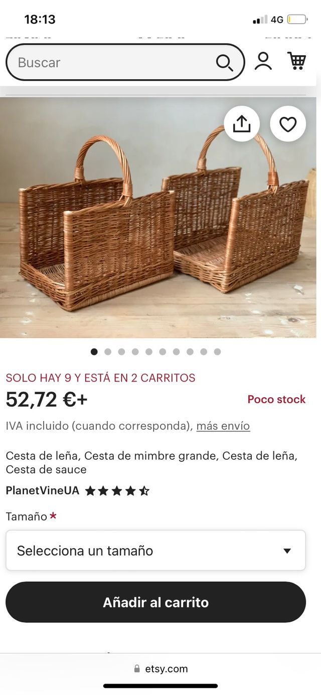 Cesta mimbre para leña