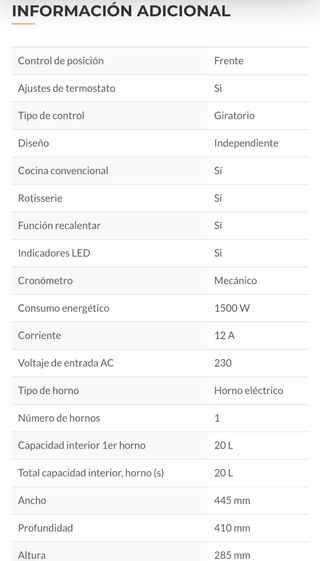 HORNO ELÉCTRICO ORBEGOZO HOR 200, 20 LITROS