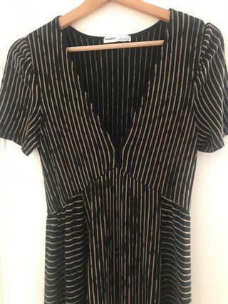 Vestido largo de rayas negro y beige