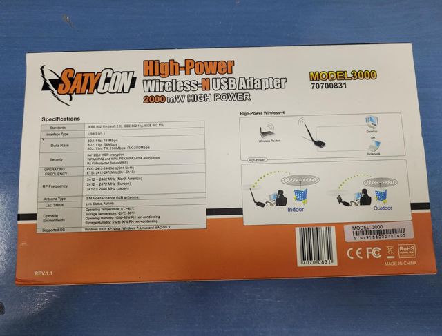 TARJETA DE RED USB SATYCON WIFI MODEL 3000 300MBPS