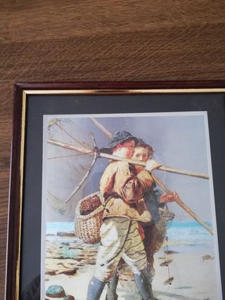 cuadro pintura brillos vintage marco madera dorado