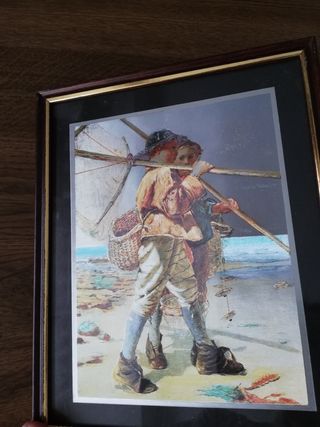 cuadro pintura brillos vintage marco madera dorado