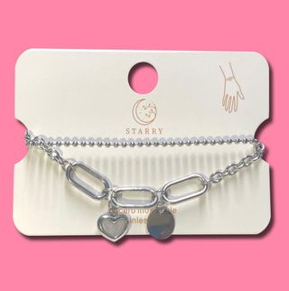 Pulsera plateada de doble cadena con corazón