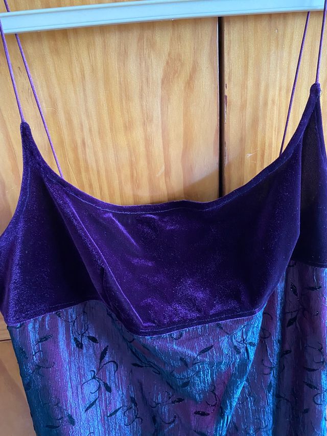 Vestido fiesta tirantes berenjena/ negro UNIT