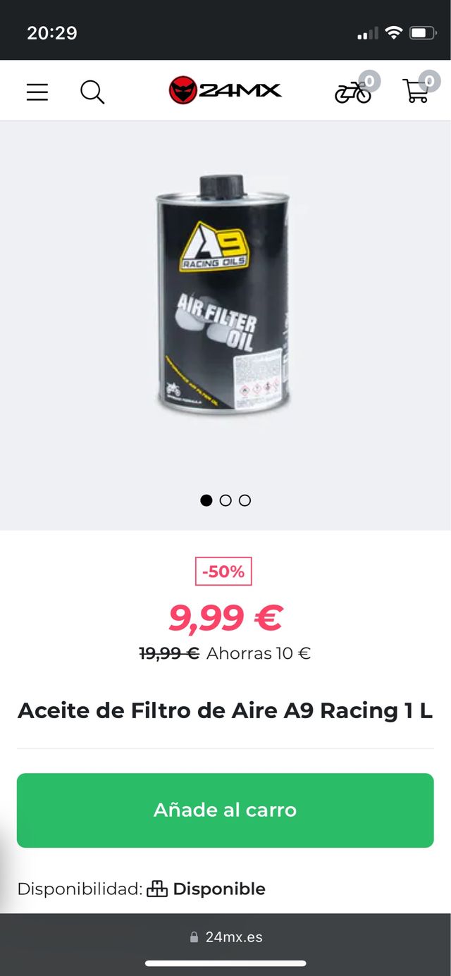 Aceite filtro aire A9 Racing Oils