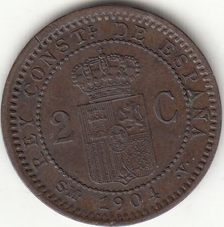 5 MONEDAS DE COBRE ALFONSO XIII / 1 - 2 CENTIMOS