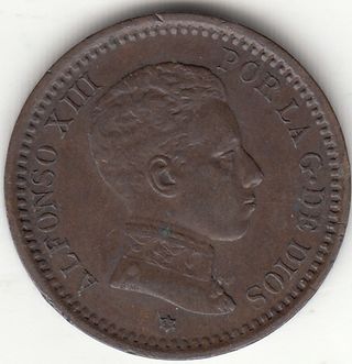 5 MONEDAS DE COBRE ALFONSO XIII / 1 - 2 CENTIMOS