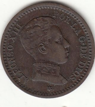 5 MONEDAS DE COBRE ALFONSO XIII / 1 - 2 CENTIMOS