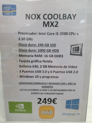Ordenador sobremesa NOX COOLBAY MX2 SEMINUEVO