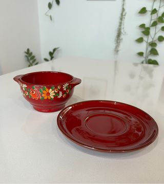 Conjunto tazón y plato antiguo