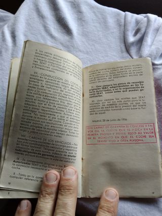 Seat 1400A 1957. Garantía, factura y justificante