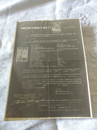 Seat 1400A 1957. Garantía, factura y justificante