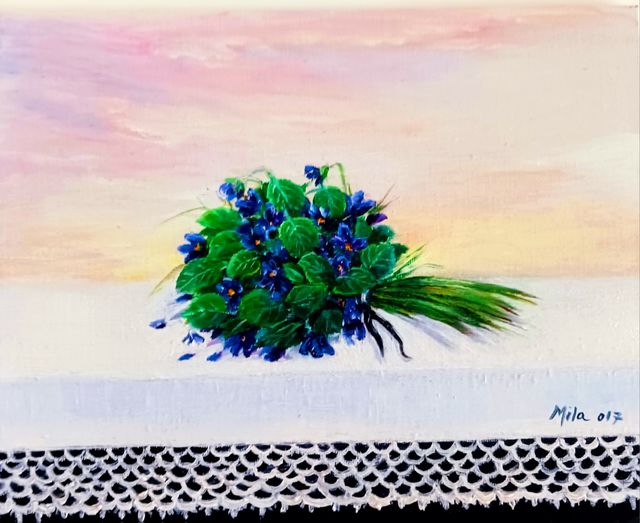 VIOLETAS 24X19 Óleo( Regala obras de arte)