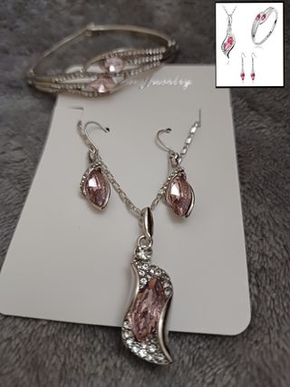 conjunto de tres piezas bañado en oro blanco