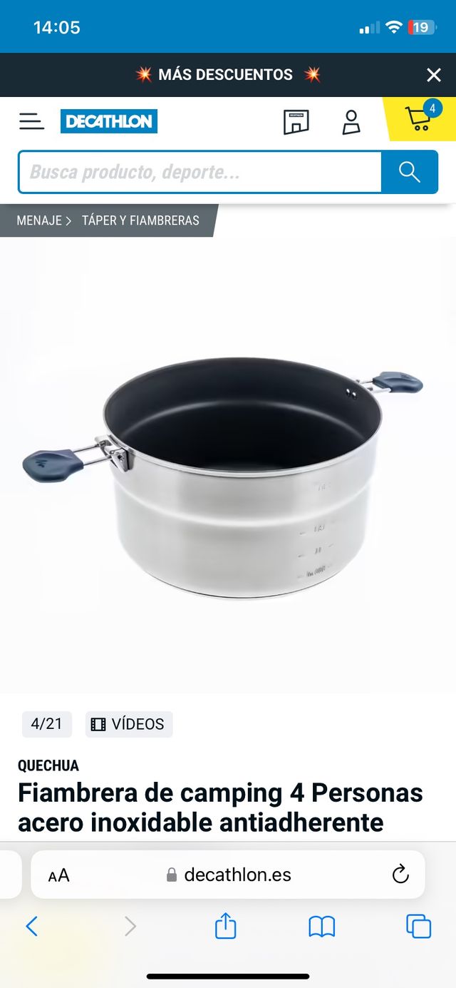 Cazuela, platos 4 personas Camping