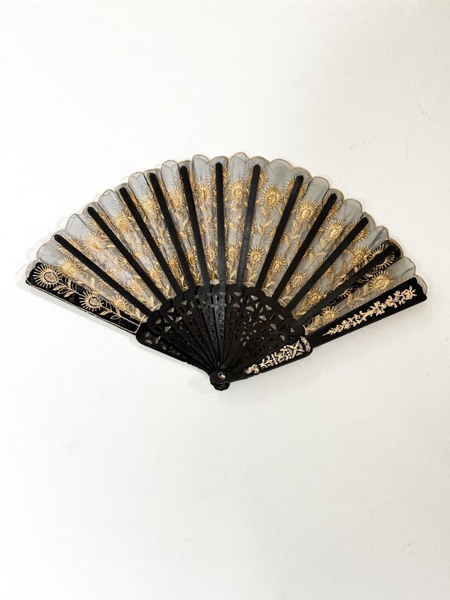 Elegante Ventaglio da sera da donna nero e dorato