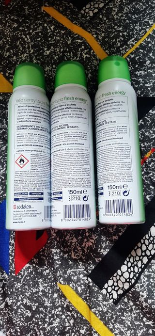 3 Deodoranti Spray Lycia Fresh Energy zero alcool