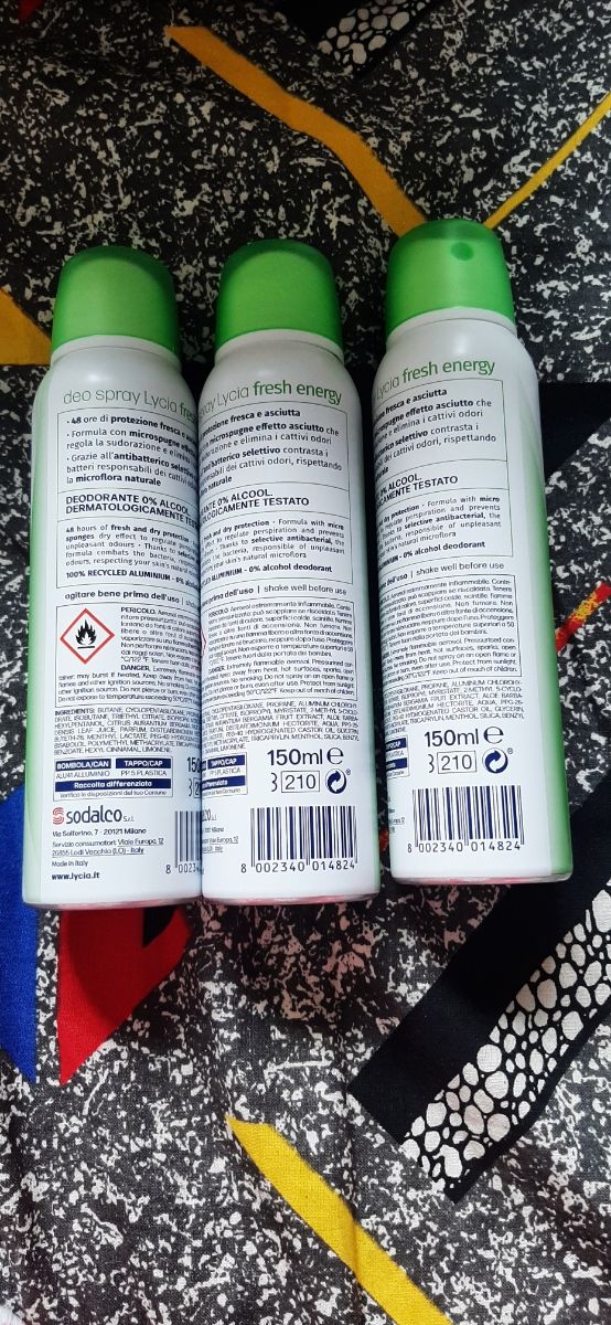 3 Deodoranti Spray Lycia Fresh Energy zero alcool