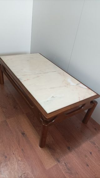 MESA AUXILIAR ANTIGUA MADERA CON MÁRMOL 