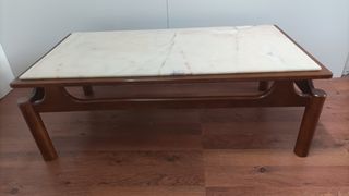 MESA AUXILIAR ANTIGUA MADERA CON MÁRMOL 