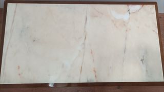 MESA AUXILIAR ANTIGUA MADERA CON MÁRMOL 