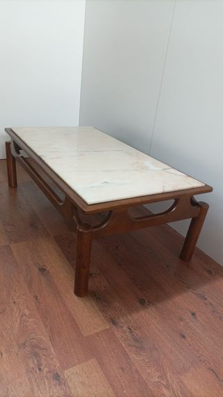 MESA AUXILIAR ANTIGUA MADERA CON MÁRMOL 