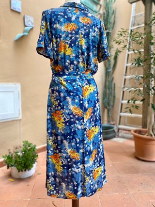 Abito donna vintage '70 fantasia fiori blu