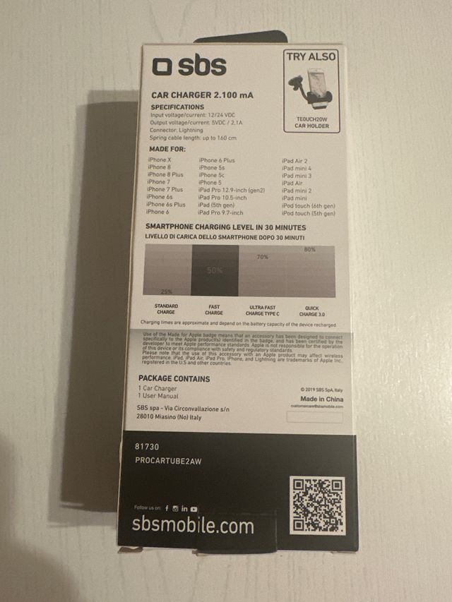 Caricabatterie da auto per iPhone, iPad e iPod