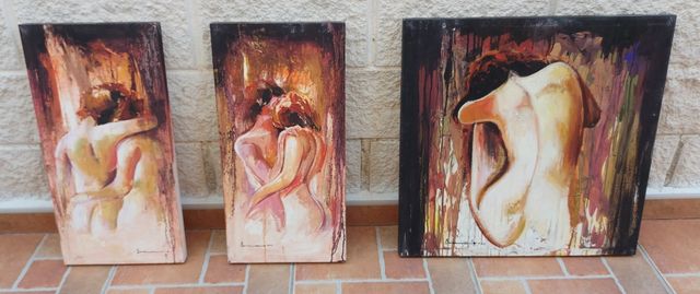Juego de tres cuadros de lienzo
