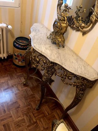 (BRONCE) Mueble recibidor,espejo,reloj + mesita