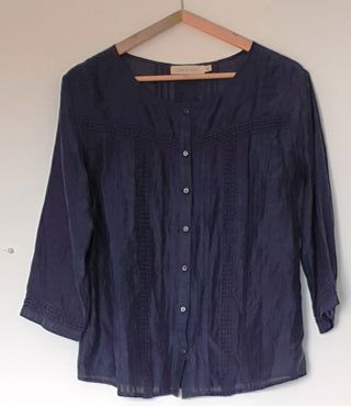 Blusa Indi & Cold, XL, azul, algodón y seda