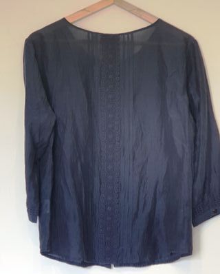 Blusa Indi & Cold, XL, azul, algodón y seda