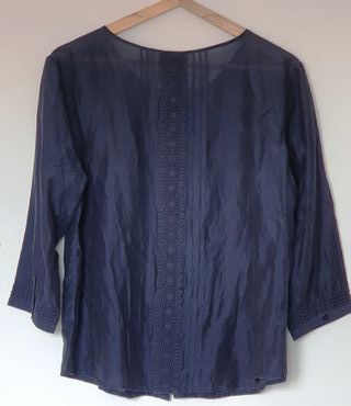 Blusa Indi & Cold, XL, azul, algodón y seda