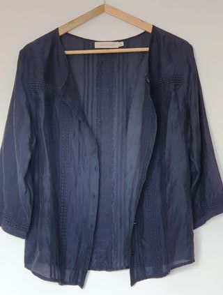 Blusa Indi & Cold, XL, azul, algodón y seda