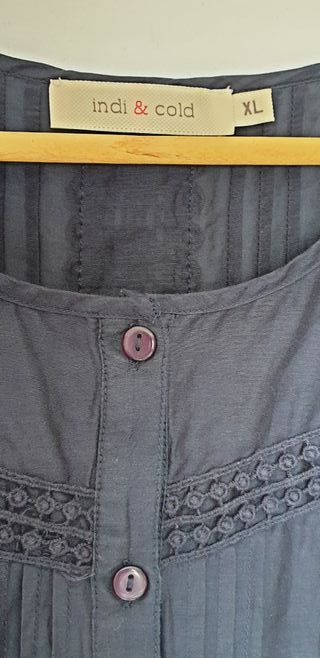 Blusa Indi & Cold, XL, azul, algodón y seda