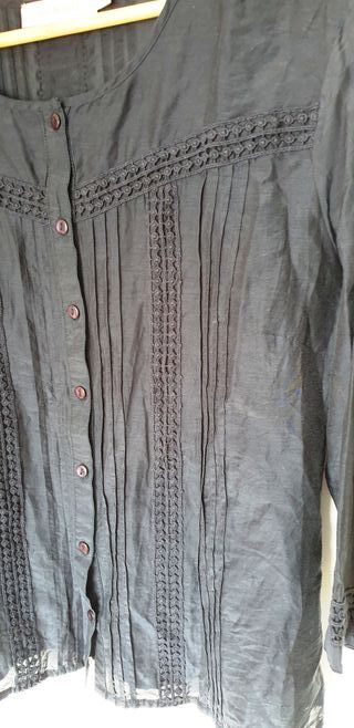 Blusa Indi & Cold, XL, azul, algodón y seda